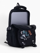 Рюкзак школьный на молнии, с карманами, принтом, размер 28×11×41 см, чёрный/оранжевый - фото 52488106