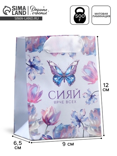 Пакет подарочный ламинированный, упаковка, «Сияй», 9×12×6.5 см