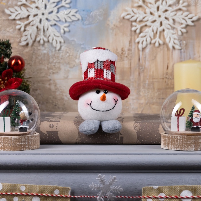 Светодиодная фигура «Снеговик в цилиндре» 6 × 11 × 6 см, текстиль, батарейки LR1130х3, свечение тёплое белое - фото 1908071504
