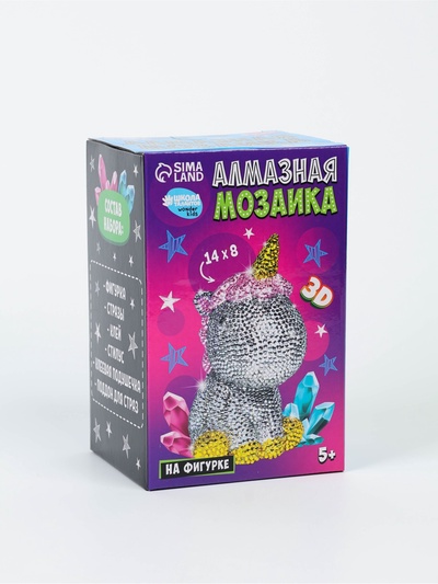 Алмазная мозаика на фигурке для детей «Волшебный единорог», полное заполнение