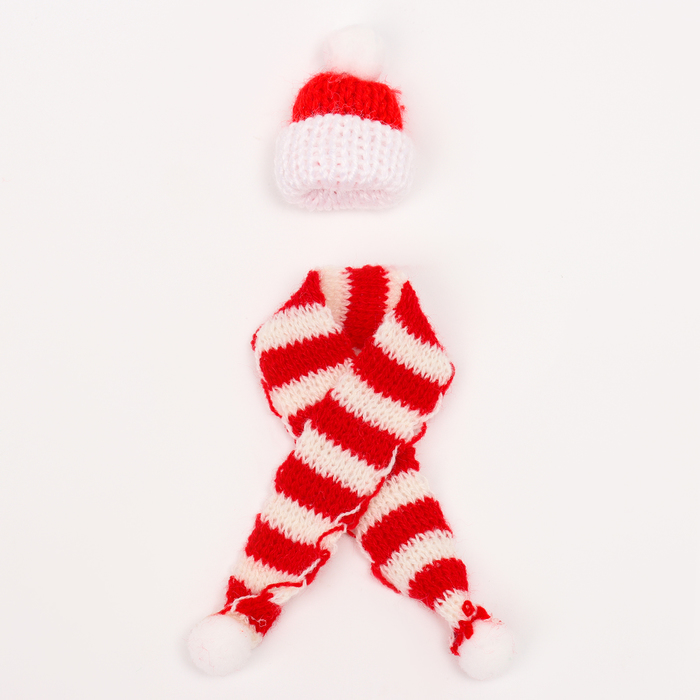 Вязанные шапка и шарфик для игрушек «Зимнее настроение» - Фото 1