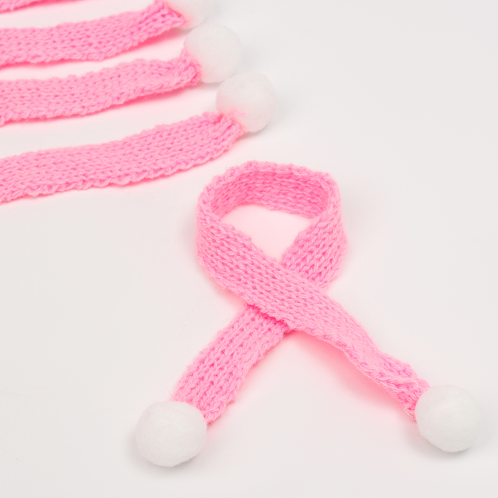 Шарфик для игрушек вязаный, набор 5 шт., размер 1 шт. — 27×2 см, цвет розовый - Фото 1