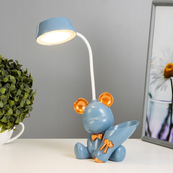 Настольная лампа с точилкой "Мишка" LED 2Вт 3000К USB АКБ синий 15х14х30 см