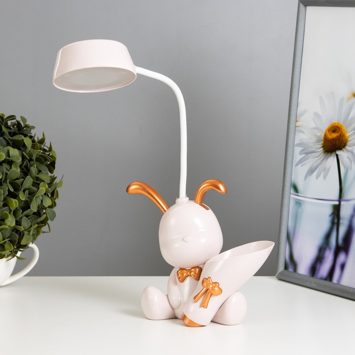 Настольная лампа с точилкой «Зайчик» LED 2 Вт 3000К USB АКБ розовый 15×14×30 см - Фото 1