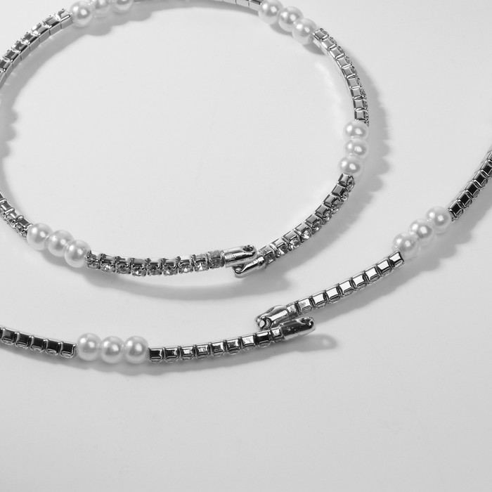 Набор 2 предмета" колье, браслет "Ноэль", бусины №4, цвет белый в серебре