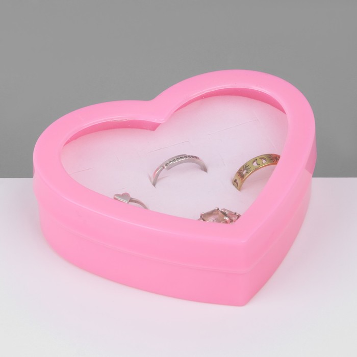 Органайзер для украшений "Шкатулка сердце" 12 мест, пластик, 8,5*8,5*2,5 см, цвет розовый