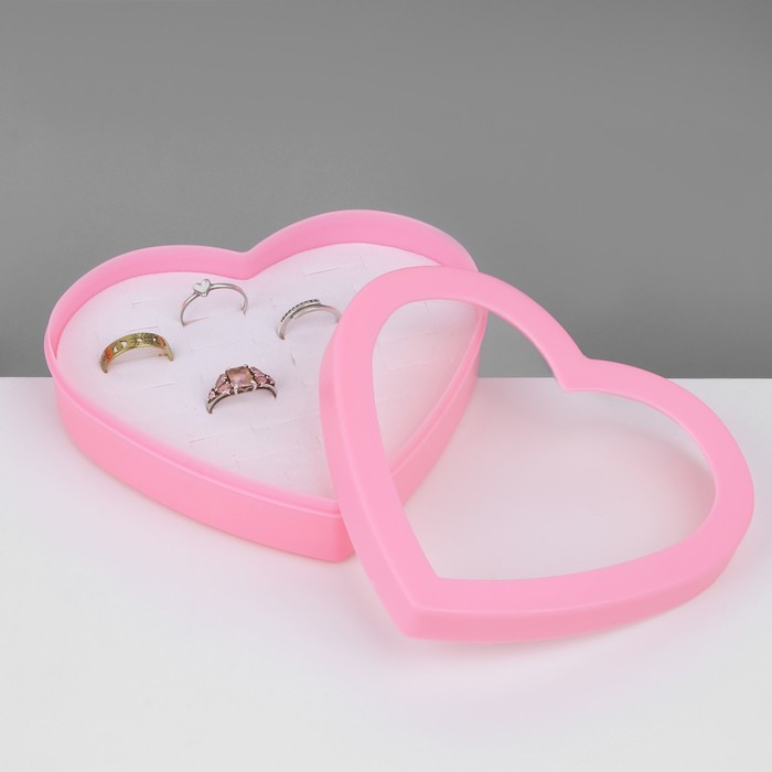 Органайзер для украшений "Шкатулка сердце" 24 места, пластик, 12*9,5*3 см, цвет розовый