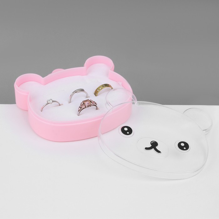 Органайзер для украшений "Шкатулка мишка" 8 мест, пластик, 10,5*10*3 см, цвет розовый