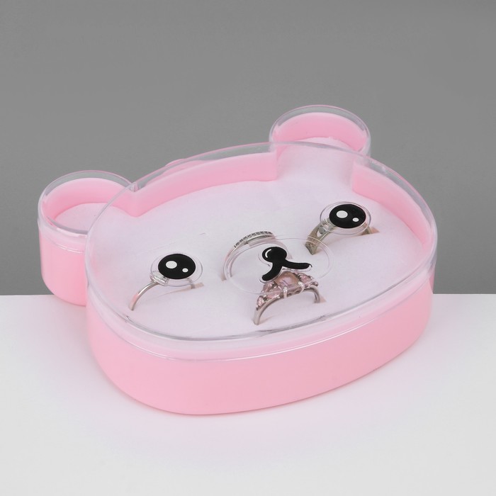 Органайзер для украшений "Шкатулка мишка" 8 мест, пластик, 10,5*10*3 см, цвет розовый