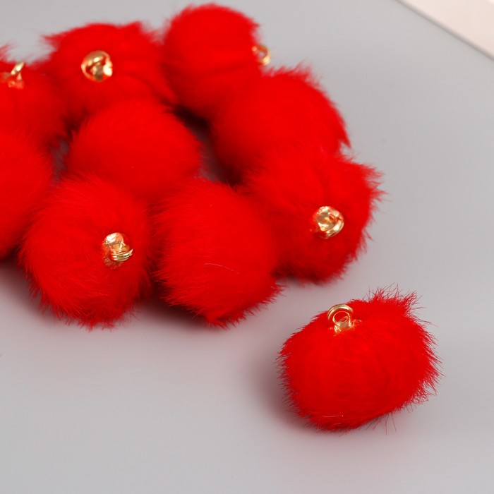 Декор для творчества искусственный мех "Шарик" красный  набор 10 шт, d=2 см