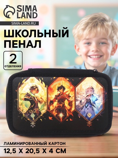 Пенал школьный, 2 секции, 12.5×20.5×4 см «Аниме game»