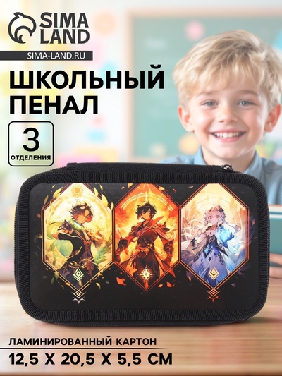 Пенал школьный, 3 секции, 12.5×20.5×5.5 см «Аниме game»