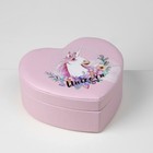 Органайзер для украшений портативный с зеркалом «Шкатулка сердце единорог», 17×15×7 см, цвет розовый - Фото 2
