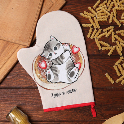 Варежка - прихватка «Доляна. Котик», 20×28 см, ватин 250 г/м²