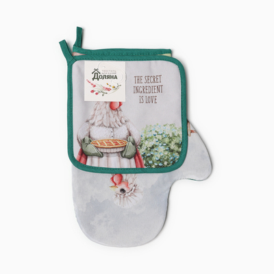 Набор кухонный Доляна "Курочка": варежка 20х28 см, прихватка 17х17 см, 35% хлопок, 65% п/э