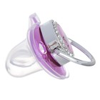 Соска - пустышка силиконовая ортодонтическая M&B JUICY, от 6 мес., с колпачком, держатель - цепочка, розовая, со стразами - Фото 4