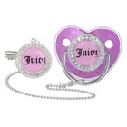 Соска - пустышка силиконовая ортодонтическая M&B JUICY, от 6 мес., с колпачком, держатель - цепочка, розовая, со стразами - Фото 8
