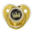 Соска - пустышка силиконовая ортодонтическая «Корона», от 12 мес., с колпачком, цвет золотой/черный, стразы - Фото 6