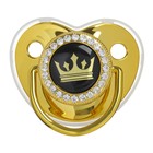 Соска - пустышка силиконовая ортодонтическая «Корона», от 6 мес., с колпачком + держатель - цепочка, цвет золотой/черный, стразы - Фото 3