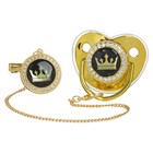 Соска - пустышка силиконовая ортодонтическая «Корона», от 6 мес., с колпачком + держатель - цепочка, цвет золотой/черный, стразы - Фото 7