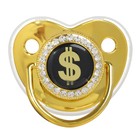 Соска - пустышка силиконовая ортодонтическая M&B «Доллар», от 12 мес., с колпачком, золотой/черный, стразы - фото 23794289