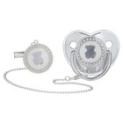 Соска - пустышка силиконовая ортодонтическая «Мишка», от 6 мес., с колпачком + держатель - цепочка, цвет серебренный, стразы - Фото 7