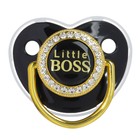 Соска - пустышка силиконовая ортодонтическая M&B «Маленький БОСС», от 6 мес., с колпачком, держатель - цепочка, черный/золото, стразы - Фото 3