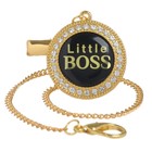 Соска - пустышка силиконовая ортодонтическая M&B «Маленький БОСС», от 6 мес., с колпачком, держатель - цепочка, черный/золото, стразы - Фото 9