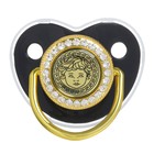 Соска - пустышка силиконовая ортодонтическая M&B «Наш ангел», от 6 мес., с колпачком, держатель - цепочка, черный/золото, стразы - Фото 3