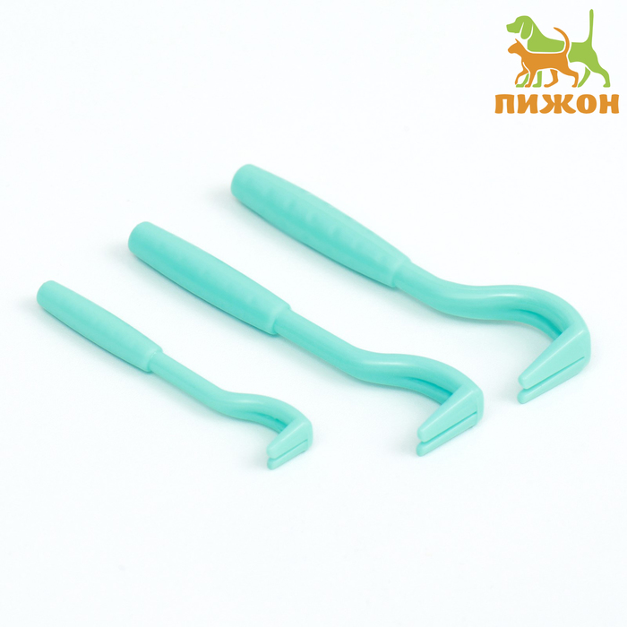 Набор выкручивателей для клещей, 3 размера, пластик, голубой - Фото 1