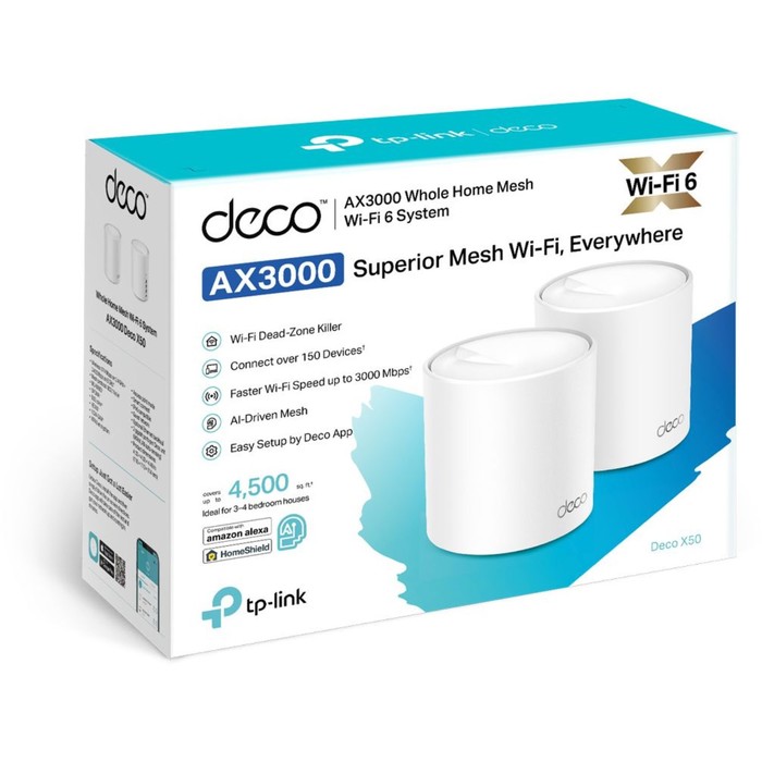 Бесшовный Mesh роутер TP-Link Deco X50 AX3000, 1000 Мбит/с, 2 шт, белый - фото 51623682