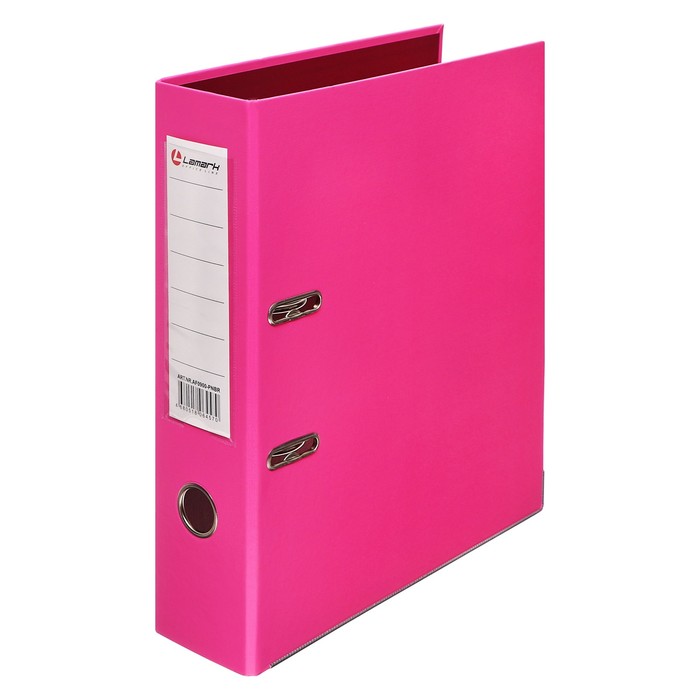 Папка-регистратор А4, 75 мм, Lamark, ПВХ, двухстороннее покрытие, металлическая окантовка, карман на корешок, собранная, розовый/бордовый