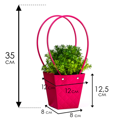 Сумка для цветов тиснение малина влагостойкая, 12x12-8x8-12.5 см