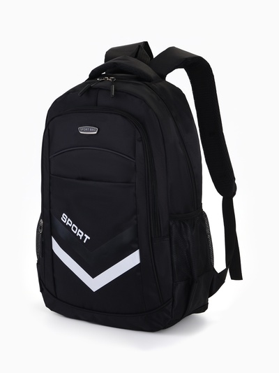 Рюкзак школьный на молнии, с карманами, с полосками, размер 30.5×14.5×47.5 см, чёрный/белый