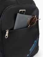 Рюкзак школьный на молнии, с карманами, с полосками, размер 32×16×47 см, чёрный/голубой 10185891