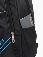 Рюкзак школьный на молнии, с карманами, с полосками, размер 32×16×47 см, чёрный/голубой 10185891