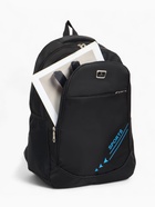 Рюкзак школьный на молнии, с карманами, с полосками, размер 32×16×47 см, чёрный/голубой 10185891