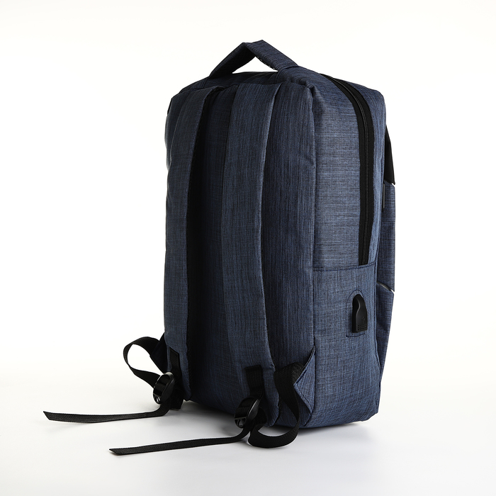 Рюкзак 29,5*12*43, отд на молнии, 2 н/к, 2 б/к, USB, черный/синий