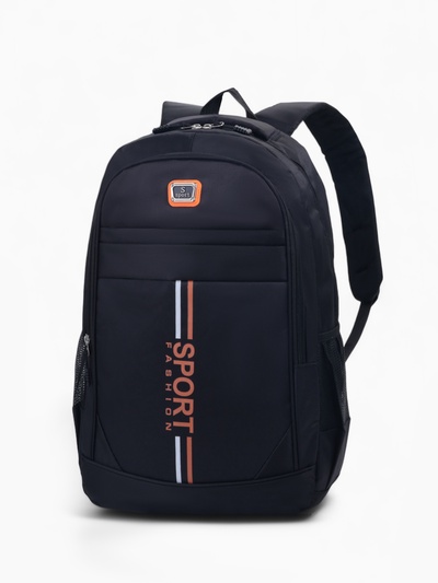 Рюкзак школьный на молнии, с карманами, однотонный, размер 31×14×47 см, чёрный/оранжевый