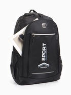 Рюкзак школьный на молнии, с карманами, с надписями, однотонный, размер 31×14×47 см, чёрный/серый - фото 119333740