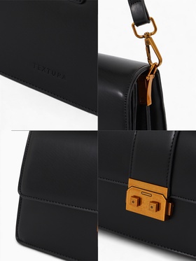 Сумка женская мессенджер TEXTURA на клапане, 26×8.5×14 см, чёрная