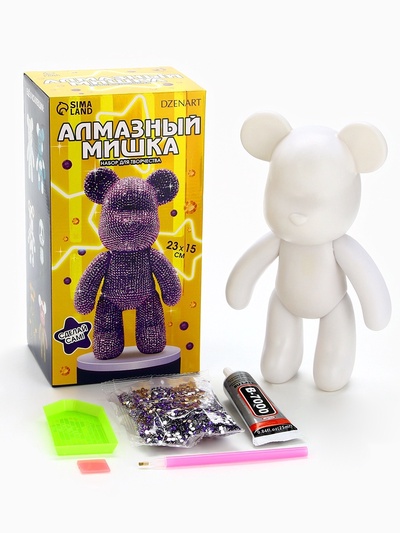 Алмазная мозаика на фигурке "Мишка", цвет фиолетовый