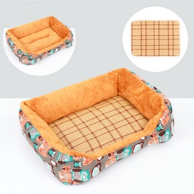 Лежанка для животных + ротанговый коврик, 50×40×15 см, бежево-серая