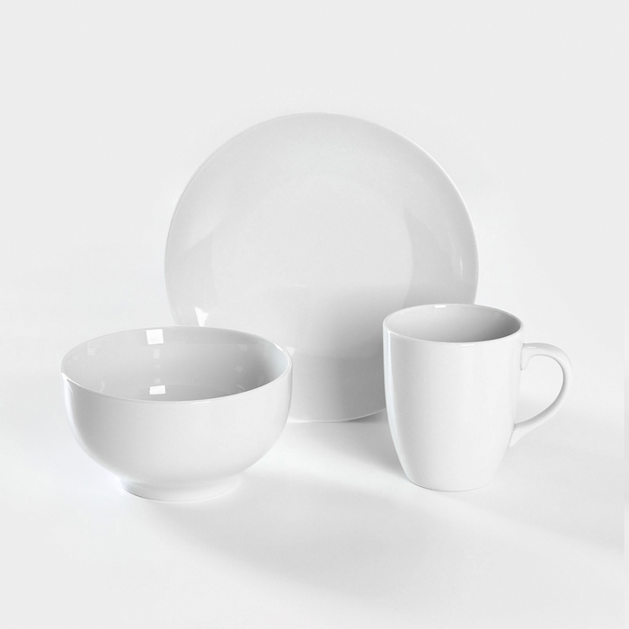 Набор посуды Добрушский завод«Бельё», 3 предмета: кружка, тарелка, миска, фарфор, белый - Фото 1