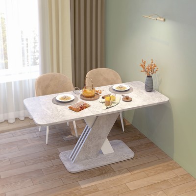 Стол обеденный раздвижной «Аврора», 1200(1600)×750×755 мм, цвет цемент светлый / белый