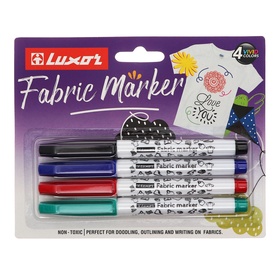 Набор маркеров для ткани 4 цвета, Luxor "Fabric", 1-2 мм, пулевидный, в блистере