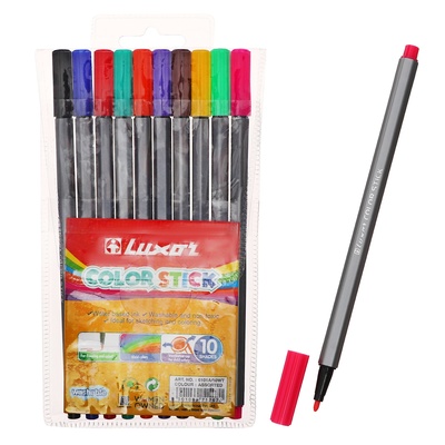 Фломастеры 10 цветов Luxor Color Stick", смываемые, ПВХ, с европодвесом
