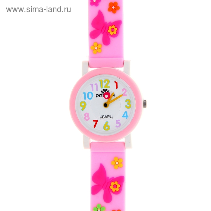 Часы наручные детские Радуга, розовые,  цветы и бабочки - Фото 1