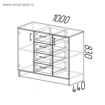 Комод для хранения «Эра. К1000-2Д», 4 ящика, 2 дверцы, 1000×430×830 мм, цвет дуб вотан/белый