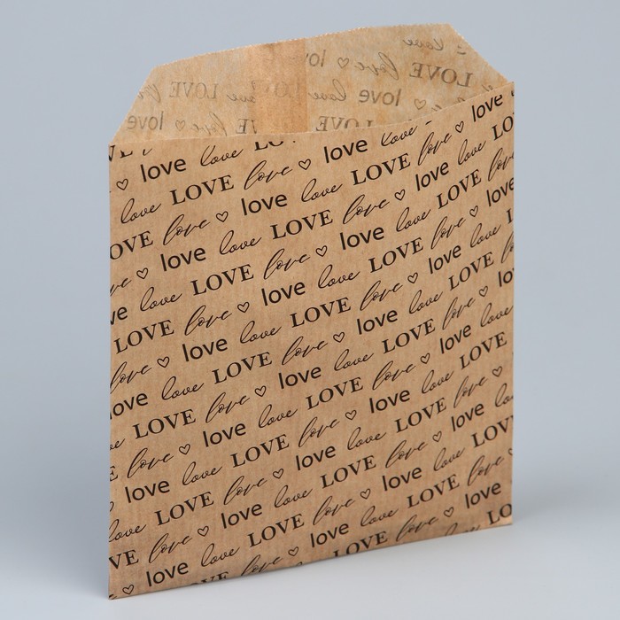 Пакет бумажный фасовочный, упаковка, крафт, «LOVE» 13 х 16 см без окна - Фото 1